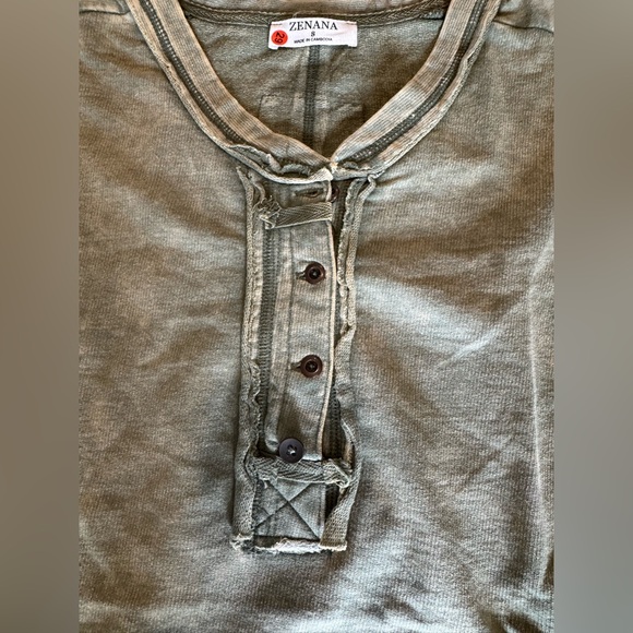 ZENANA• Mineral Washed Thumb Hole Cuffed Long Sleeve TTW-3319-ASH OLIVE - Picture 3 of 6